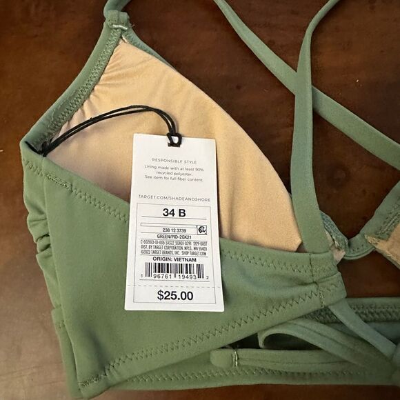 Shade & Shore Women's Longline Cut Out Bikini Top Size 34B or 34D Wasabi Green - Picture 13 of 14